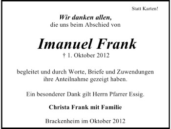 Traueranzeige von Immanuel Frank 