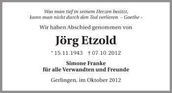 Traueranzeige von Etzold Jörg 