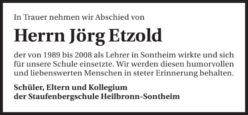  Traueranzeige für Jörg Etzold vom 26.10.2012 aus 