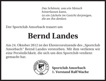 Traueranzeige von Bernd Landes 