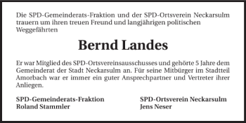 Traueranzeige von Bernd Landes 