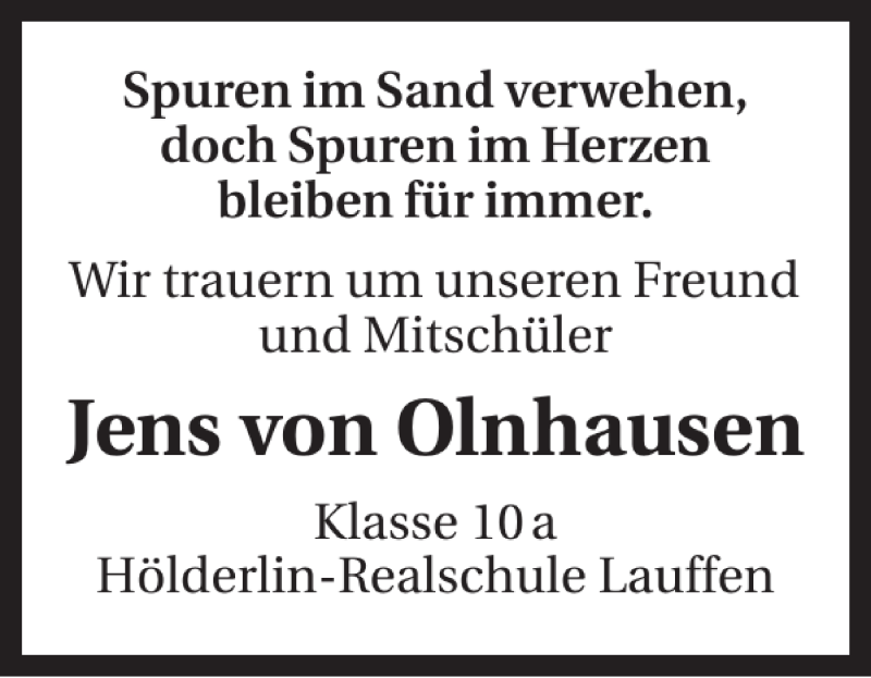  Traueranzeige für Jens von Olnhausen vom 03.11.2012 aus 