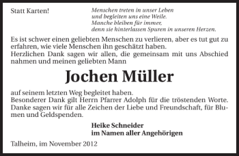 Traueranzeige von Jochen Müller 