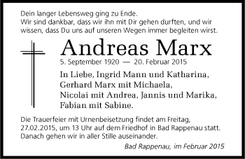 Traueranzeige von Andreas Marx 