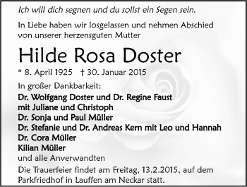 Traueranzeige von Hilde Rosa Doster 