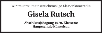 Traueranzeige von Gisela Rutsch 