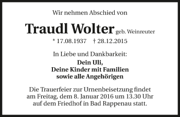 Traueranzeige von Traudl Wolter 