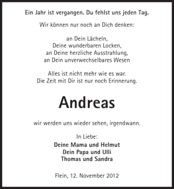 Traueranzeige von Andreas Andreas 