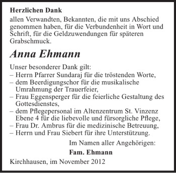 Traueranzeige von Anna Ehmann 