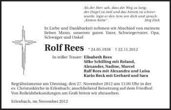 Traueranzeige von Rolf Rees 