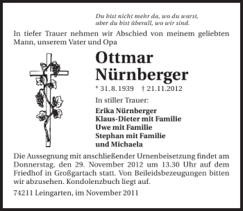 Traueranzeige von Ottmar Nürnberger 