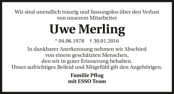 Traueranzeige von Uwe Merling 