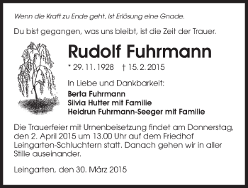 Traueranzeige von Rudolf Fuhrmann 