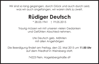 Traueranzeige von Rüdiger Deutsch 