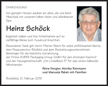 Traueranzeige von Heinz Schöck 