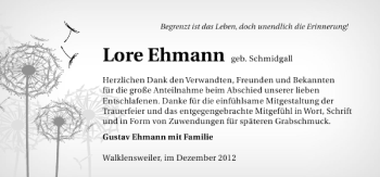 Traueranzeige von Lore Ehmann 