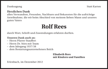 Traueranzeige von Rolf Rees 