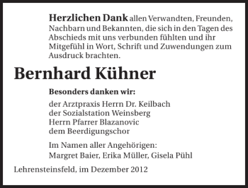 Traueranzeige von Bernhard Kühner 