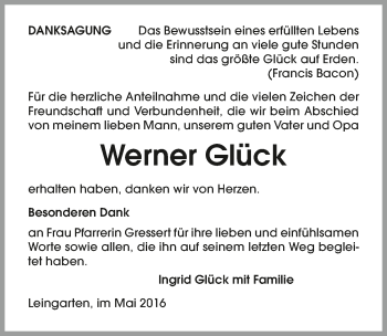 Traueranzeige von Werner Glück 