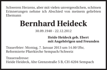 Traueranzeige von Bernhard Heideck 