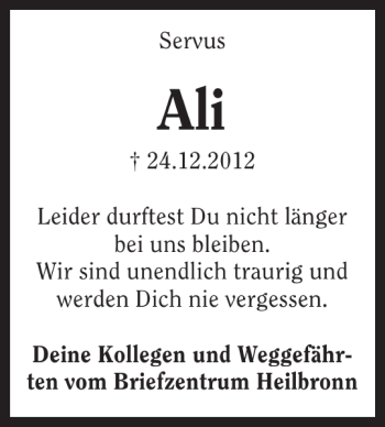 Traueranzeige von Ali Ali 