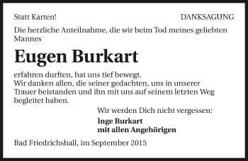 Traueranzeige von Eugen Burkart 