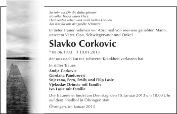 Traueranzeige von Slavko Corkovic 