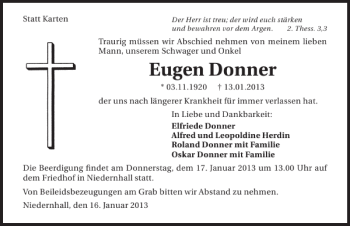 Traueranzeige von Eugen Donner 