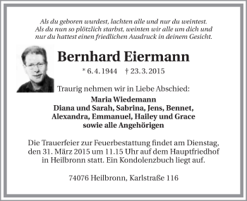 Traueranzeige von Bernhard Eiermann 