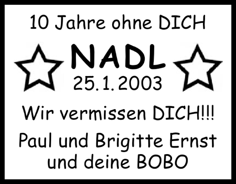  Traueranzeige für Nadl Nadl vom 25.01.2013 aus 