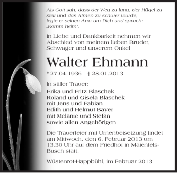 Traueranzeige von Walter Ehmann 