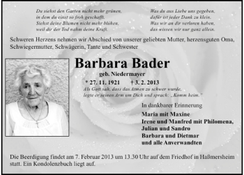 Traueranzeige von Barbara Bader 