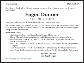 Traueranzeige von Eugen Donner 