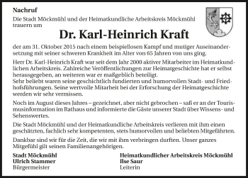 Traueranzeige von Karl-Heinrich  Kraft 