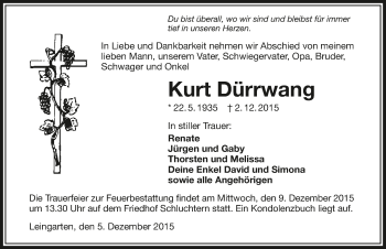 Traueranzeige von Kurt Dürrwang 