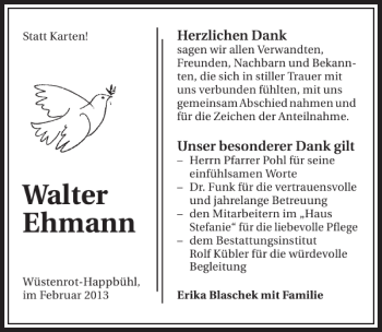 Traueranzeige von Walter Ehmann 