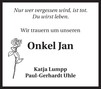 Traueranzeige von Onkel Jan 