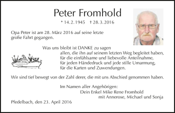 Traueranzeige von Peter Fromhold 