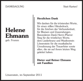 Traueranzeige von Helene Ehmann 