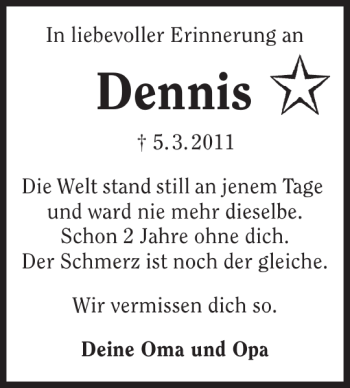 Traueranzeige von Dennis Dennis 