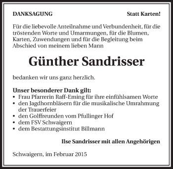 Traueranzeige von Günther Sandrisser 