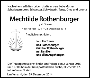 Traueranzeige von Mechthilde Rothenburger 