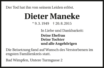 Traueranzeige von Dieter Maneke 