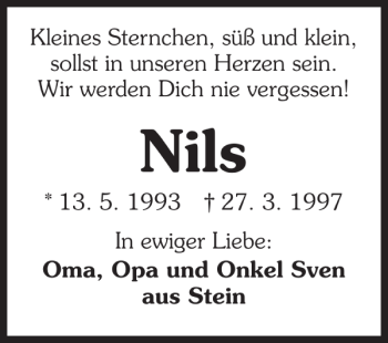 Traueranzeige von Nils Nils 