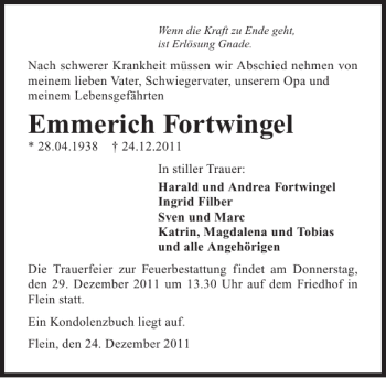 Traueranzeige von Emmerich Fortwingel 