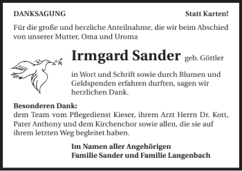 Traueranzeige von Irmgard Sander 