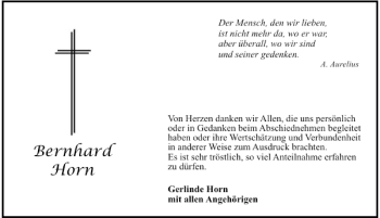 Traueranzeige von Bernhard Horn 