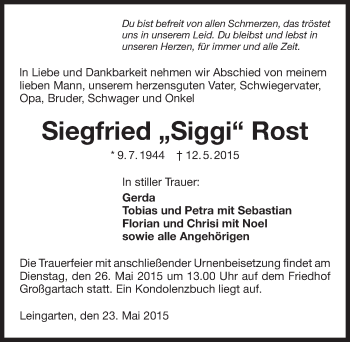 Traueranzeige von Siegfried Rost 