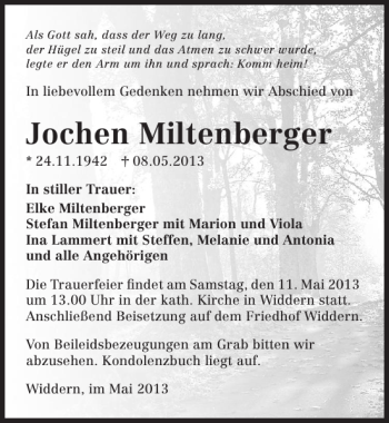 Traueranzeige von Jochen Miltenberger 