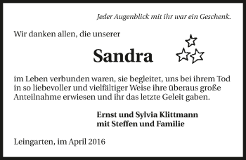 Traueranzeige von Sandra Klittmann 